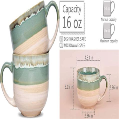 Bosmarlin Large Ceramic Coffee Mug Set Of 2 Stoneware Jumbo Latte Mugs