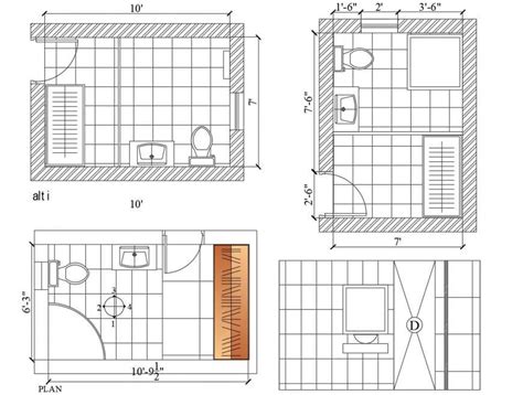 House Bathroom Section Plan And Sanitary Installation Details Dwg File