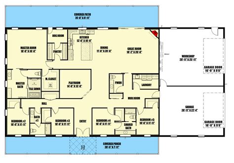 Exclusive One Story Barndominium Style House Plan With 5 Beds 3517 Sq