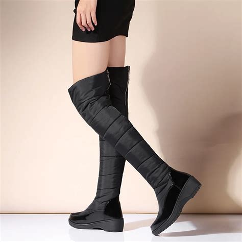 Down Warm Snow Boots Women Round Toe Comfortable Latform Thigh High Shoes Woman Over The Knee