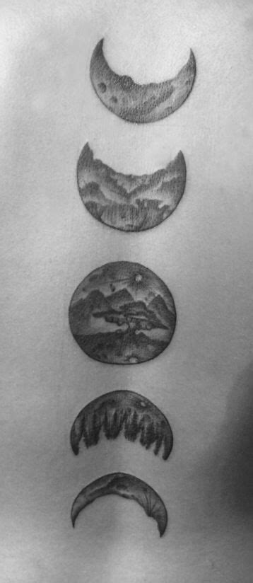 Original Tattoo Design Moon Phases With Three Of The Moons Having Tree
