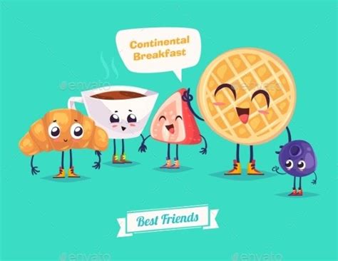 Set Of Breakfast Characters Vector Cute Cartoons Funny Character