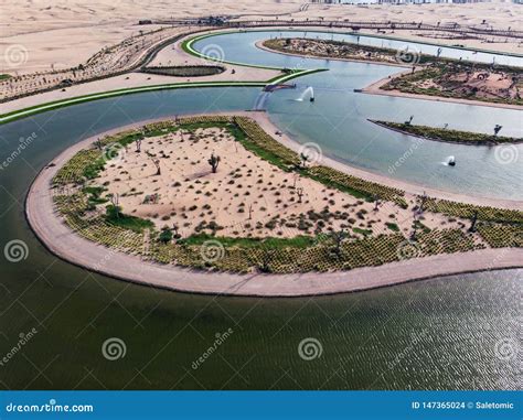 Heart Shape Love Lake In Dubai Desert Aerial View Stock Photo Image