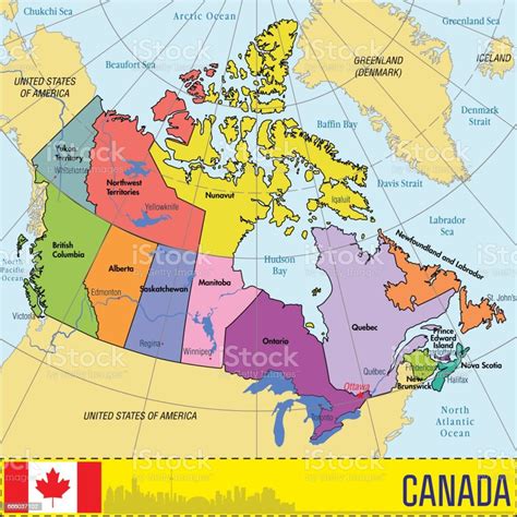 Canada Map With Regions And Their Capitals Stock Illustration