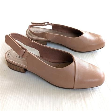 Clarks Juliet Pull Tan Leather Slingback Flats Loafers