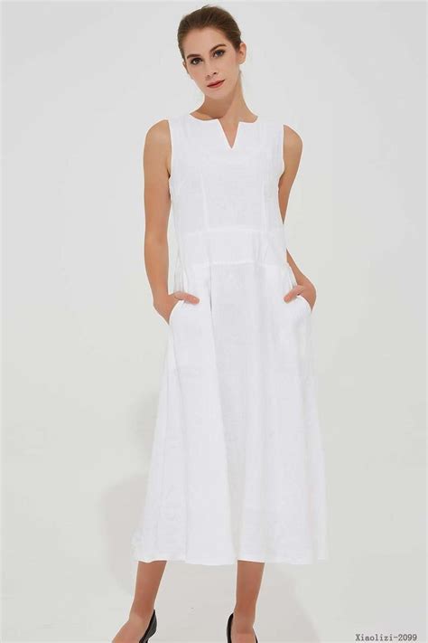 Linen Dress Pockets White Dress Women Summer Dress Etsy Robe Blanche Femme Habillée