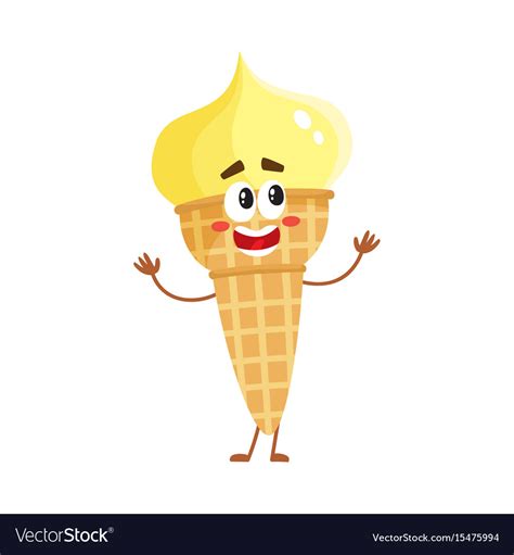 Funny Ice Cream Character In Wafer Cone With Vector Image