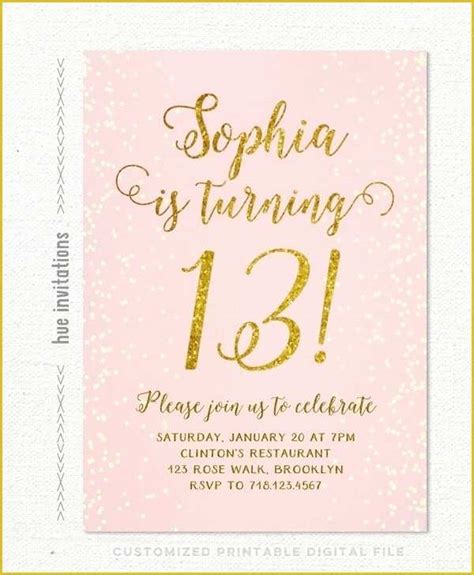 13th Birthday Invitation Templates Free Of Printable Birthday Cards For