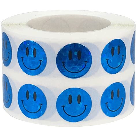 Small Metalized Sparkle Blue Smiley Face Stickers 12