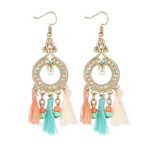 1 pair fashion bohemian earrings women long tassel fringe boho dangle earrings jewelry 5 color