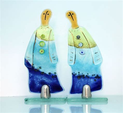 Fused Glass Figure Sculpture Pair Of Unisex Figure Set Of 2 Fused Glass Sculpture Glass