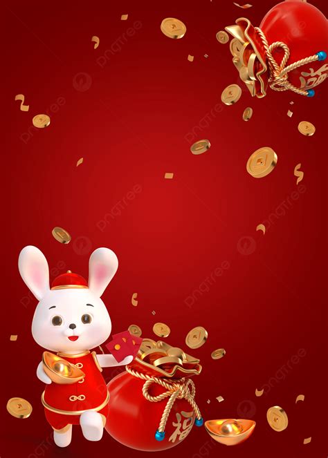 Tahun Kelinci 3d Tas Keberuntungan Merah Perayaan Tahun Baru Imlek Koin