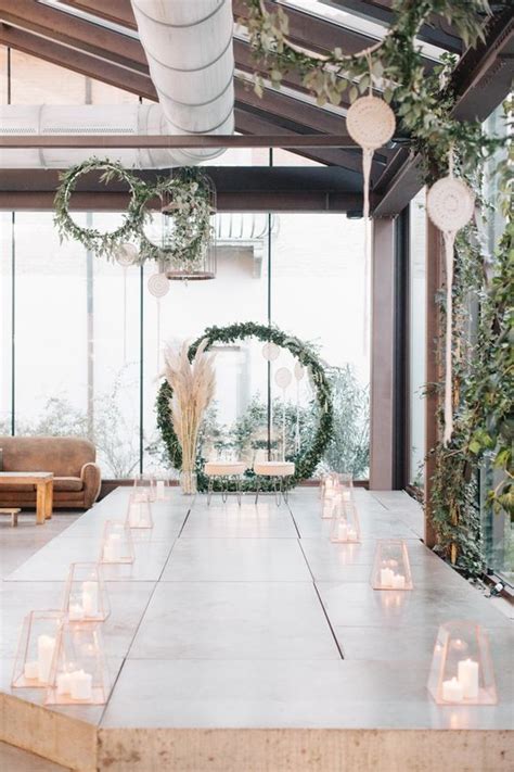 A Modern Meets Boho Wedding Aisle With Geometric Candle Lanterns And