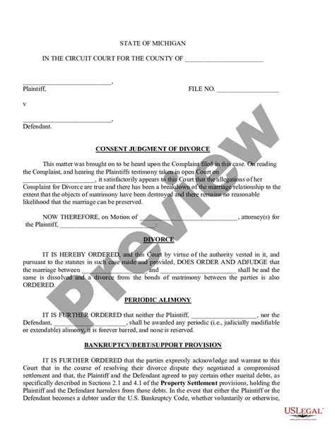 Michigan Consent Judgment Of Divorce Judgement Of Divorce Form