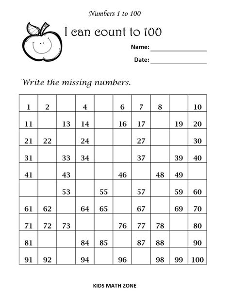 Missing Numbers 1 To 100 10 Printable Worksheets Pdf Etsy Kids