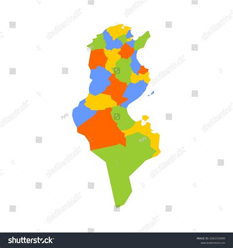 Tunisia Political Map Administrative Divisions Governorates Stock