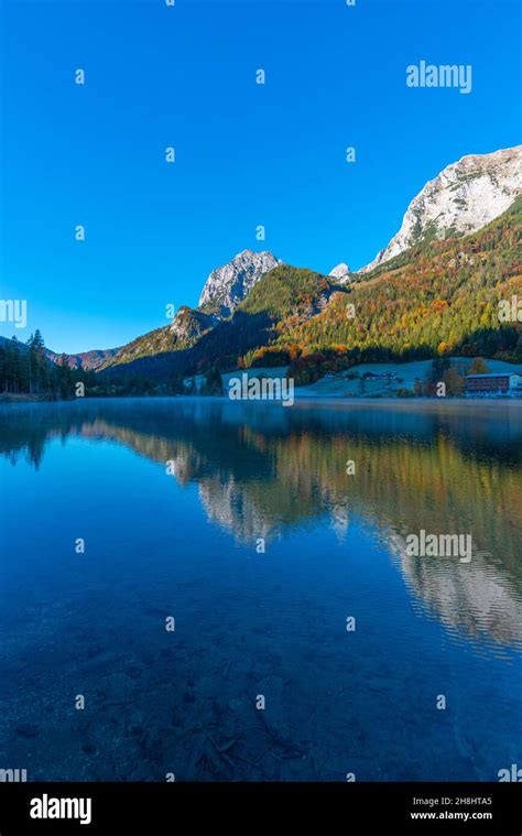 Lake Hintersee On A Frosty Early Morning In October With Its Fantastic