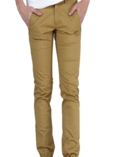 Buy Basics Men Khaki Tapered Fit Solid Joggers Trousers For Men
