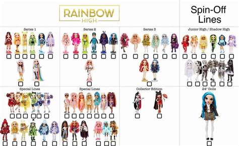 The Rainbow High Line Is Shown With Different Outfits And Hair Colors