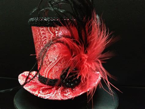 Sassy Red And Silver Brocade Mini Top Hat For Bachelorette Party