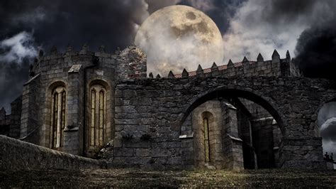 Full Moon Over Gothic Ruins Hd Wallpaper Background Image 1920x1080