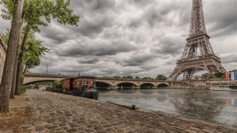 Wallpaper 3000x1688 Px Boats Bridge City Clouds Eiffel Tower