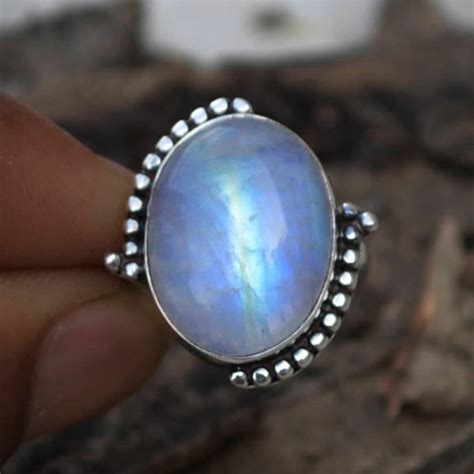 Natural Rainbow Moonstone Gemstone Ring 925 Sterling Silver Etsy
