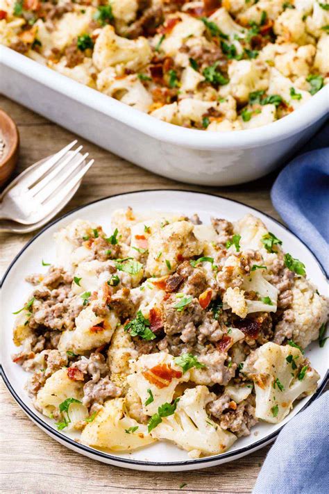 The method given is my mother's one pan approach, because she's only cooking up one pound of ground turkey, enough for 4 people. Loaded Cauliflower Ground Beef Casserole (Paleo-Friendly ...