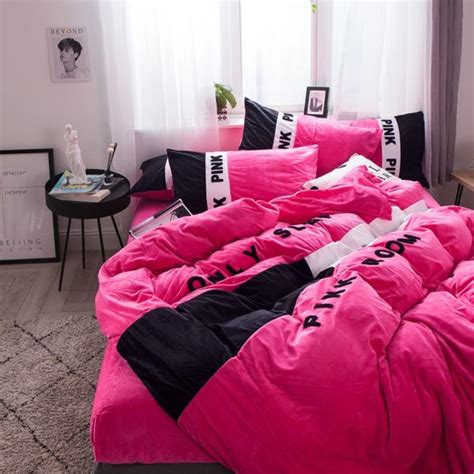 Victorias Secret Pink Embroidery Flannel Bedding Set Model 4