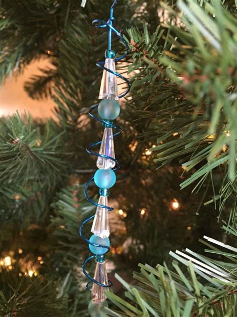 Blue Bead Icicle Ornament By Seasidelake On Etsy Beaded Icicle Ornaments Icicle Ornaments