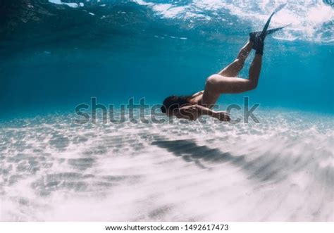 Naked Woman Free Diver Glides Over Stock Photo Shutterstock