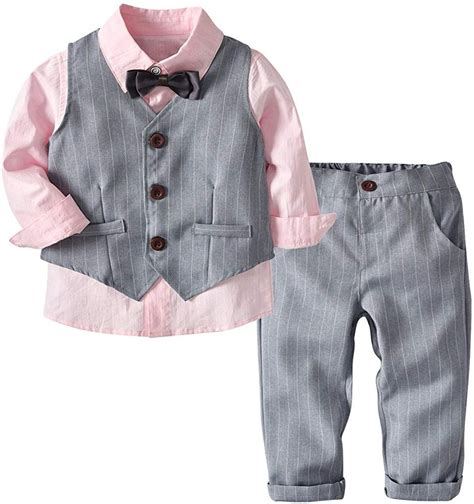 Baby Boys Formal Set Little Boys Gentleman Suit Vestpantsshirtbow