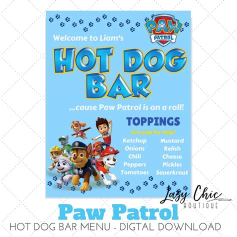 Paw Patrol Hot Dog Bar Menu With Food Labelsfood Tents