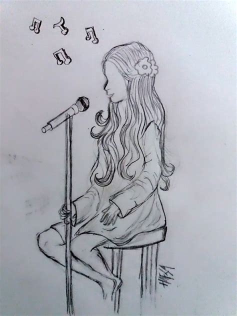 Girlsingingsong Pencil Sketch By Me Singing Drawing