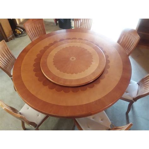 Lazy susan table riser, round distressed ebony pallet turntable, rotating dining centerpiece, spinning scaping serving board. Round Dining Table with Lazy Susan and 7 Chairs Set - Set ...