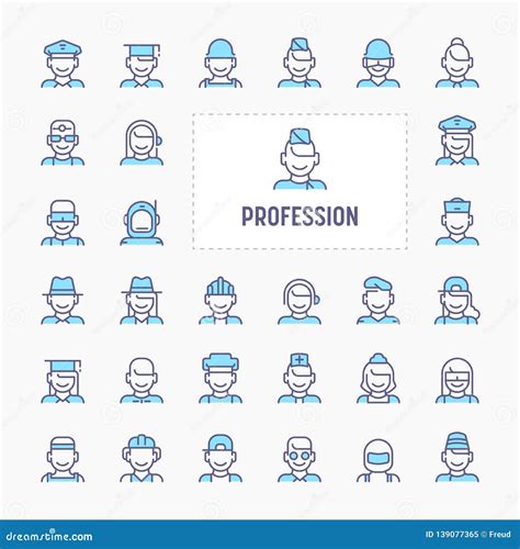 Profession And Occupation Icon Set Stock Vector Illustration Of Face
