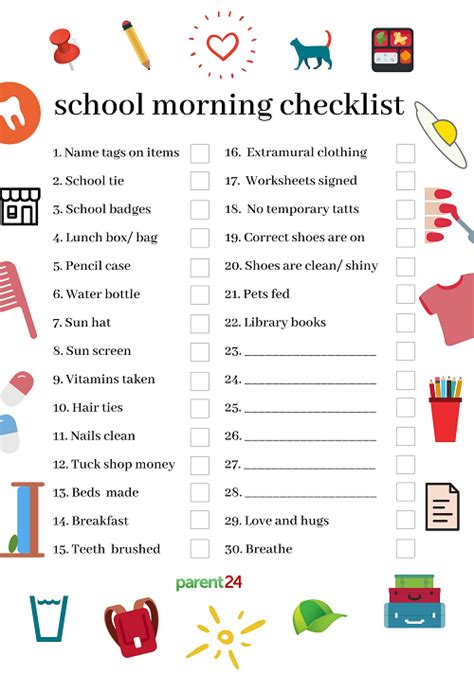 Printable School Morning Checklist Parent24