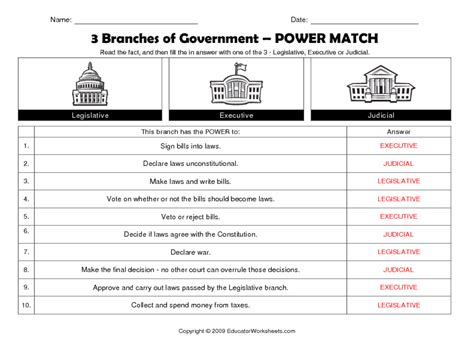 Scott foresman 5th grade social studies chapter 14. 3 Branches of Government-Power Match Worksheet for 5th - 8th Grade | Lesson Planet