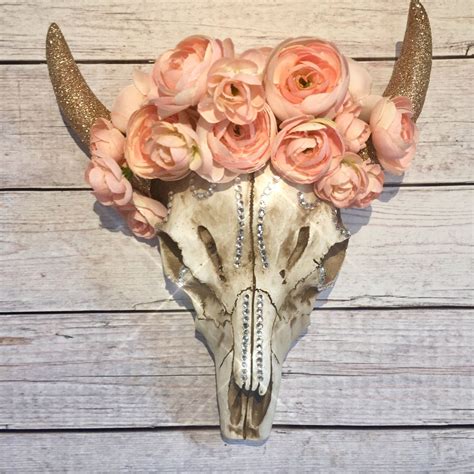Why have something that everyone else owns? Boho chic- boho decor- floral animal skull- floral skull- wall decor- home decor https://seethis ...