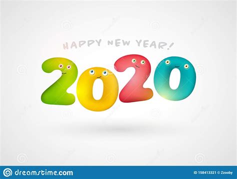 Happy New 2020 Year Christmas Card Design With Funny Colorful Numbers
