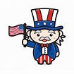 Old cartoon man holding a USA flag to celebrate the independence day ...