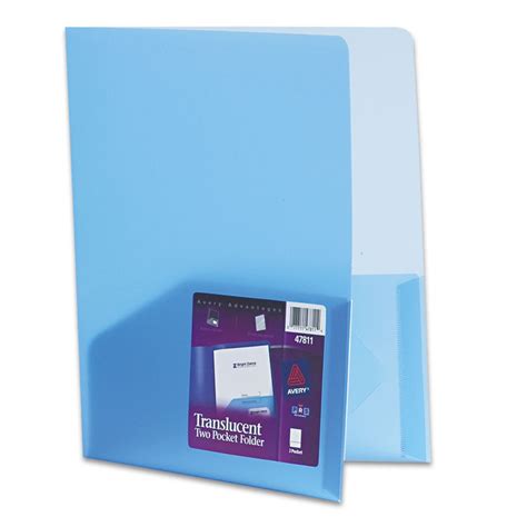 Plastic Two Pocket Folder 20 Sheet Capacity Translucent Blue