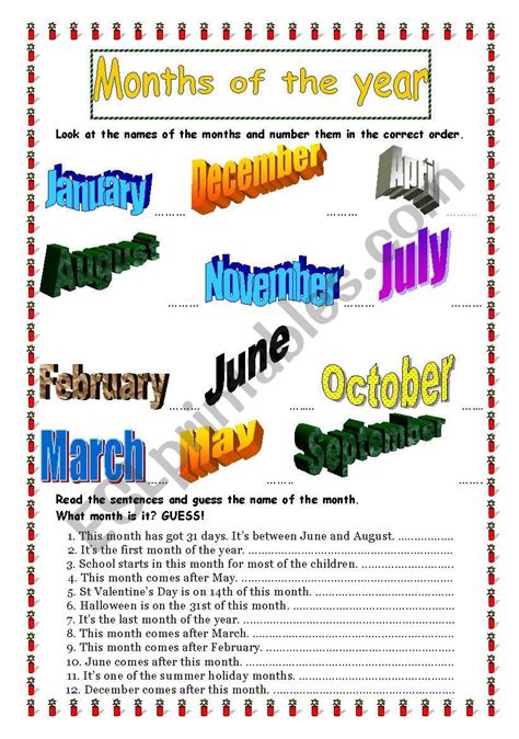 Months Of The Year Vocabulary