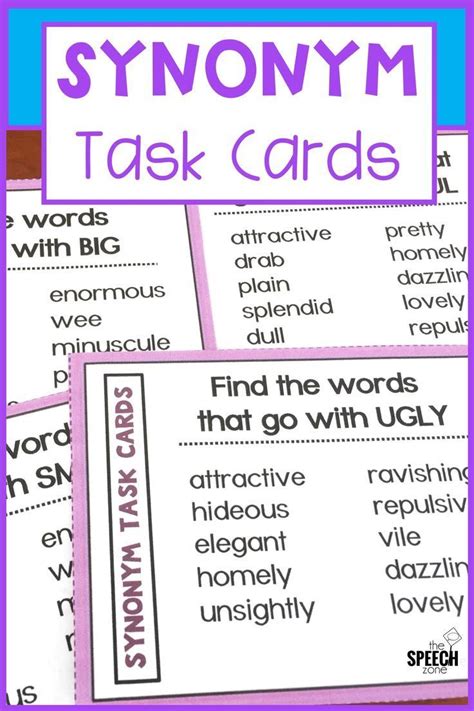 Synonyms Task Cards Teaching Vocabulary Speech Therapy Activities