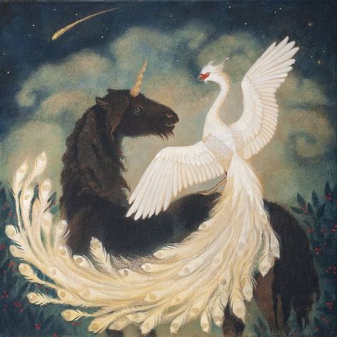 Black Unicorn White Phoenix ~ Lucy Campbell Fairytale Art Unicorn