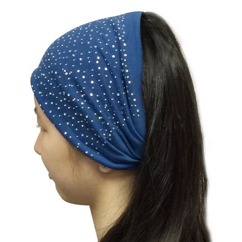 Wide Fabric Headbands With Sparkling Rhinestones Midnight Blue