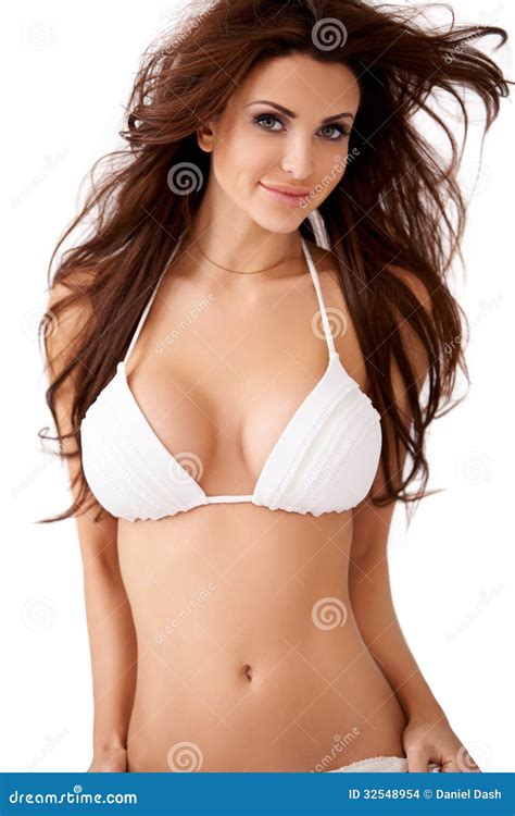 Powabna Seksowna Busty Brunetka W Bikini Zdjęcie Stock Obraz złożonej