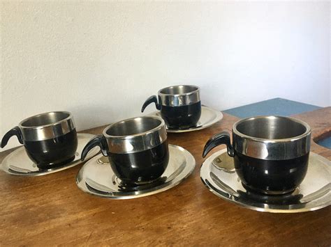 Vintage Set Of 4 Demitasse Espresso Cups And Saucers Prodotti Etsy In 2021 Safe Food Black