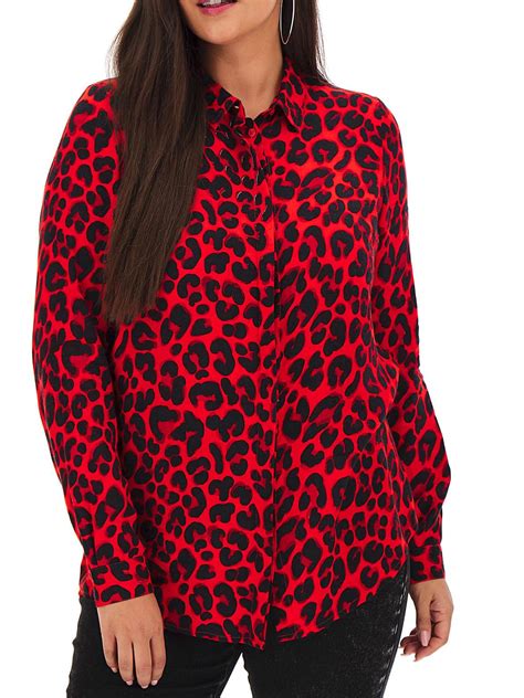 Capsule Capsule Red Leopard Print Dipped Hem Shirt Plus Size 26 To 28