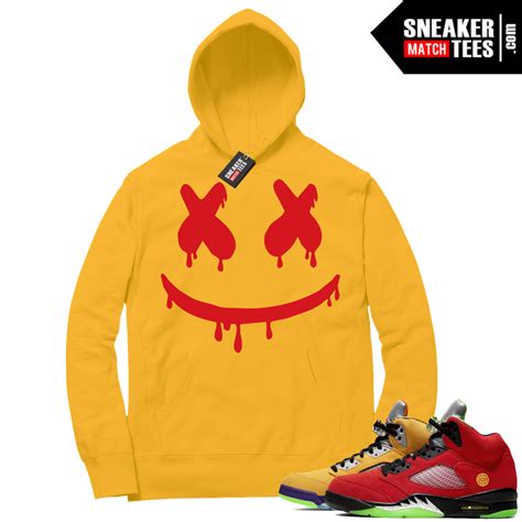 What The 5s Sneaker Hoodie Yellow Smiley Drip Jordan 5 What The